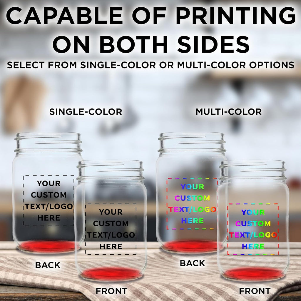 DISCOUNT PROMOS Custom Decorating Mason Jars 12 oz. Set of 50, Personalized Bulk Pack - Glass Jars for Overnight Oats, Candies, Fruits, Pickles, Spices, Beverages - Red