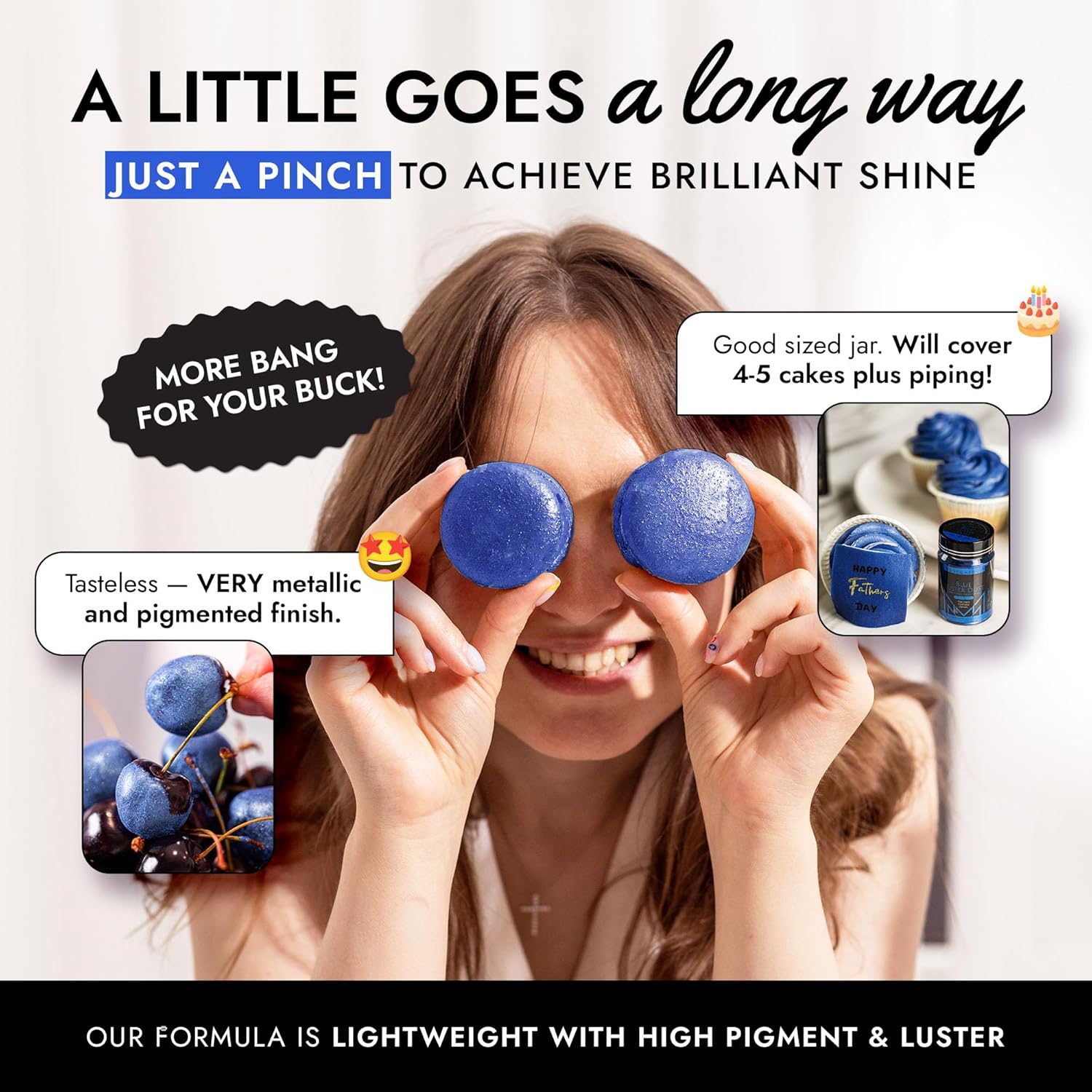 MONÉGASQUE Blue Edible Glitter for Drinks 7g – Edible Glitter for Cakes - Blue Luster Dust for Drinks, Cocktail, Cake, & Strawberries - Drink, Food Decorations, & Cake Decorations Spray Sparkles