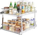 VEVOR Pull Out Cabinet Organizer, 17"Wx21"D 2 Tier Heavy Duty Slide Out Pantry Shelves, Chrome-Plated Steel Roll Out Drawers, Sliding Drawer Storage, 18.5"Wx22"D Install Size for Cabinet
