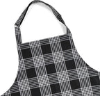 Solino Home Linen Bib Apron for Men & Women - Black and White Plaid Kitchen Apron with Front Pockets - Handcrafted from European Flax