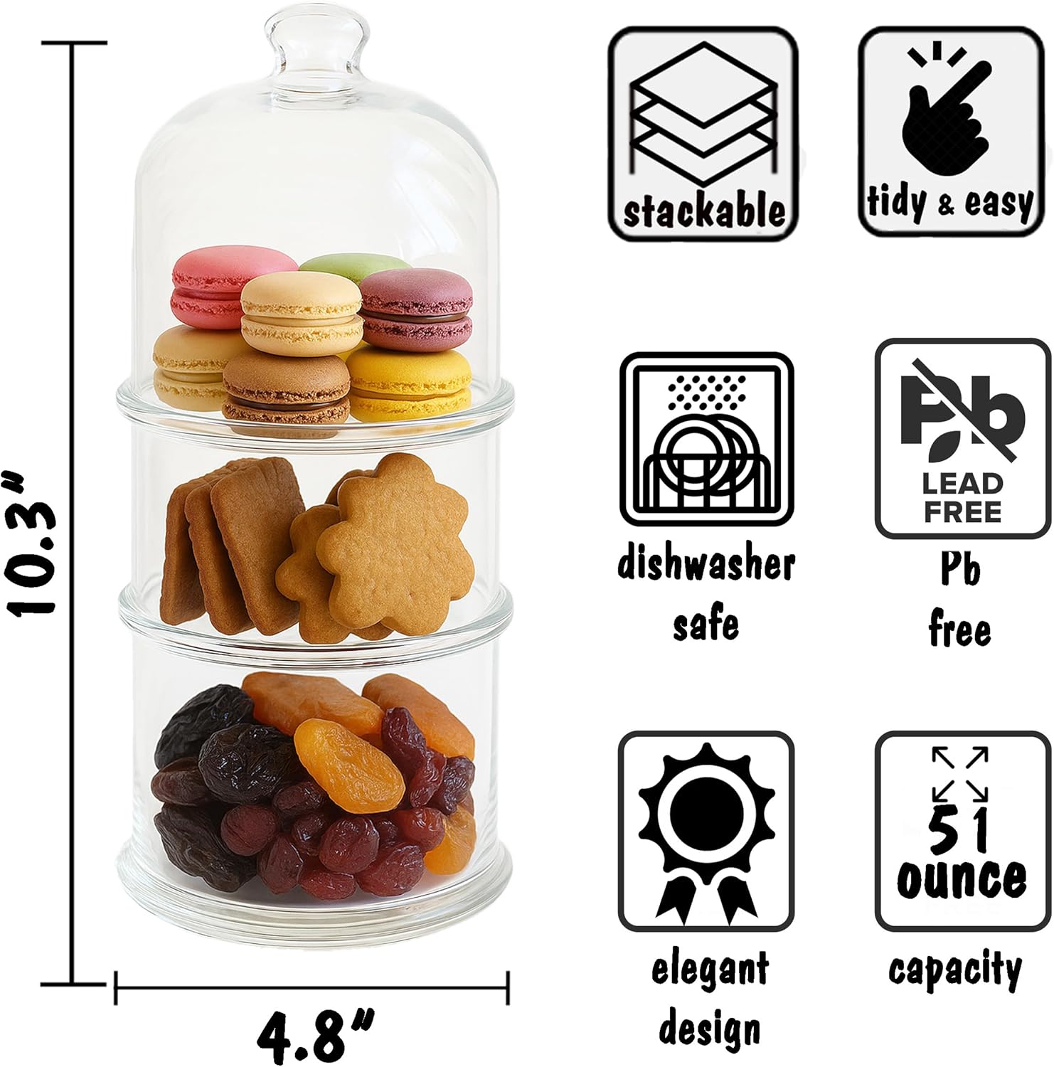 ums 3 Tier Glass Jars with Lid, Cookie Jar, Candy Jars for Candy Buffet, Apothecary Jars, Kitchen & Bathroom Organizers and Storage