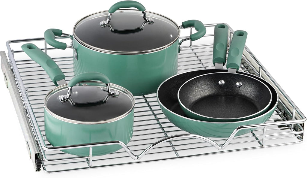 HOLDN’ STORAGE Pull Out Cabinet Organizer - Heavy Duty Steel with Smooth Slide-Out Drawers, Chrome Finish - 20" W x 17" D Basket, Fits 21.25" Cabinet Opening