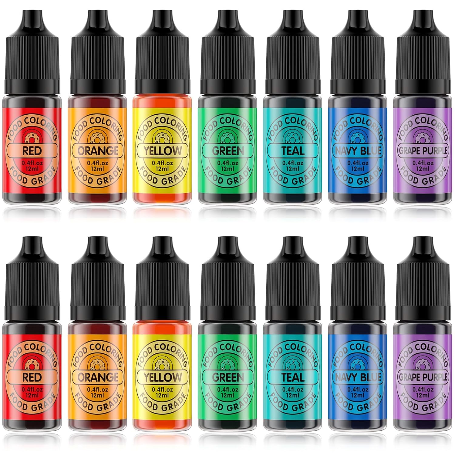 Food Coloring Set for Cake Decorating Rainbow Edible Food Dye for Baking Royal Icing Cookie Supplies Gluten Free 14x12ml Food Grade Liquid Food Color Kit, 0.4 Fl. Oz/Bottles