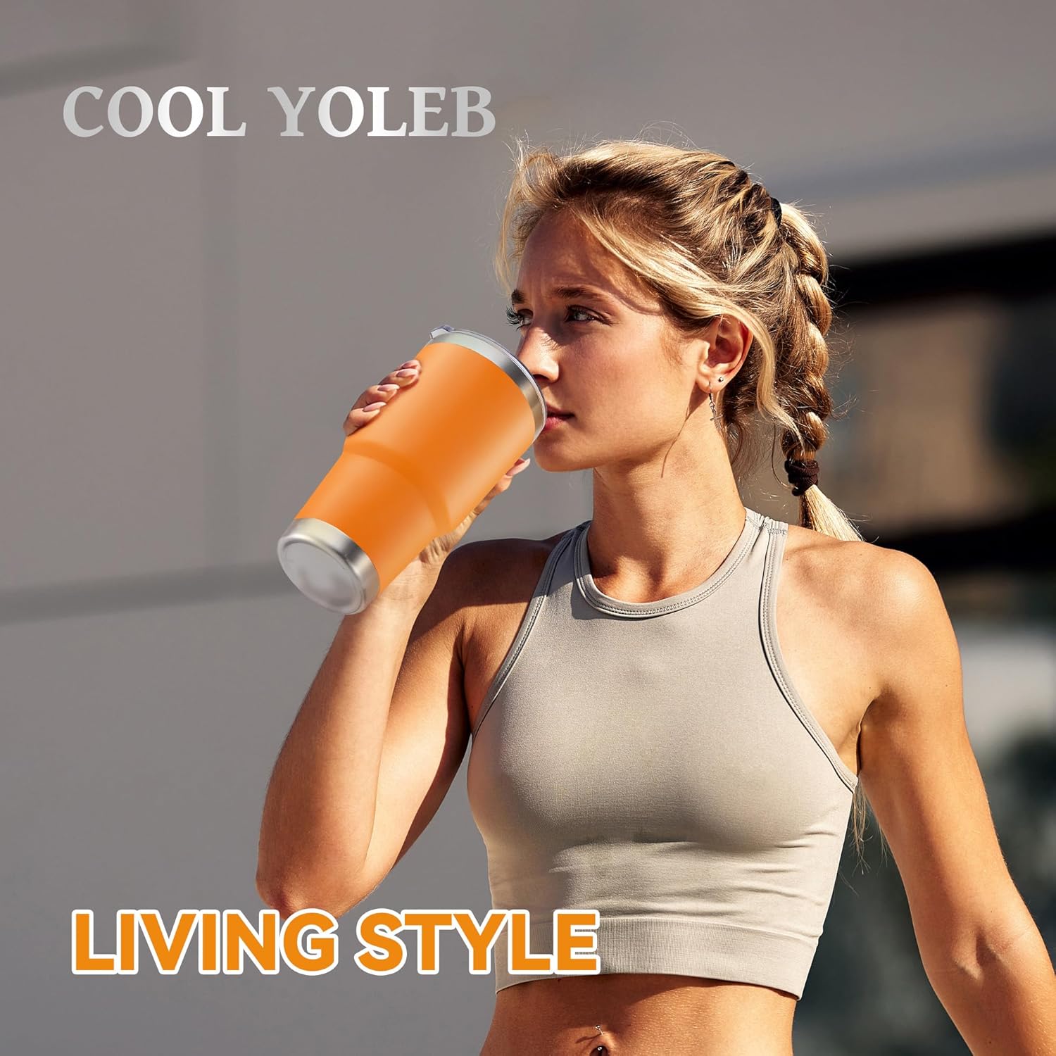 30 oz Tumbler with Lid Stainless Steel Tumblers Bulk Vacuum Insulated Cup Reusable Powder Coated Travel Mug Double Wall Leak Proof Cups Keep Cold Drinks for 12 Hours Orange, Set of 4
