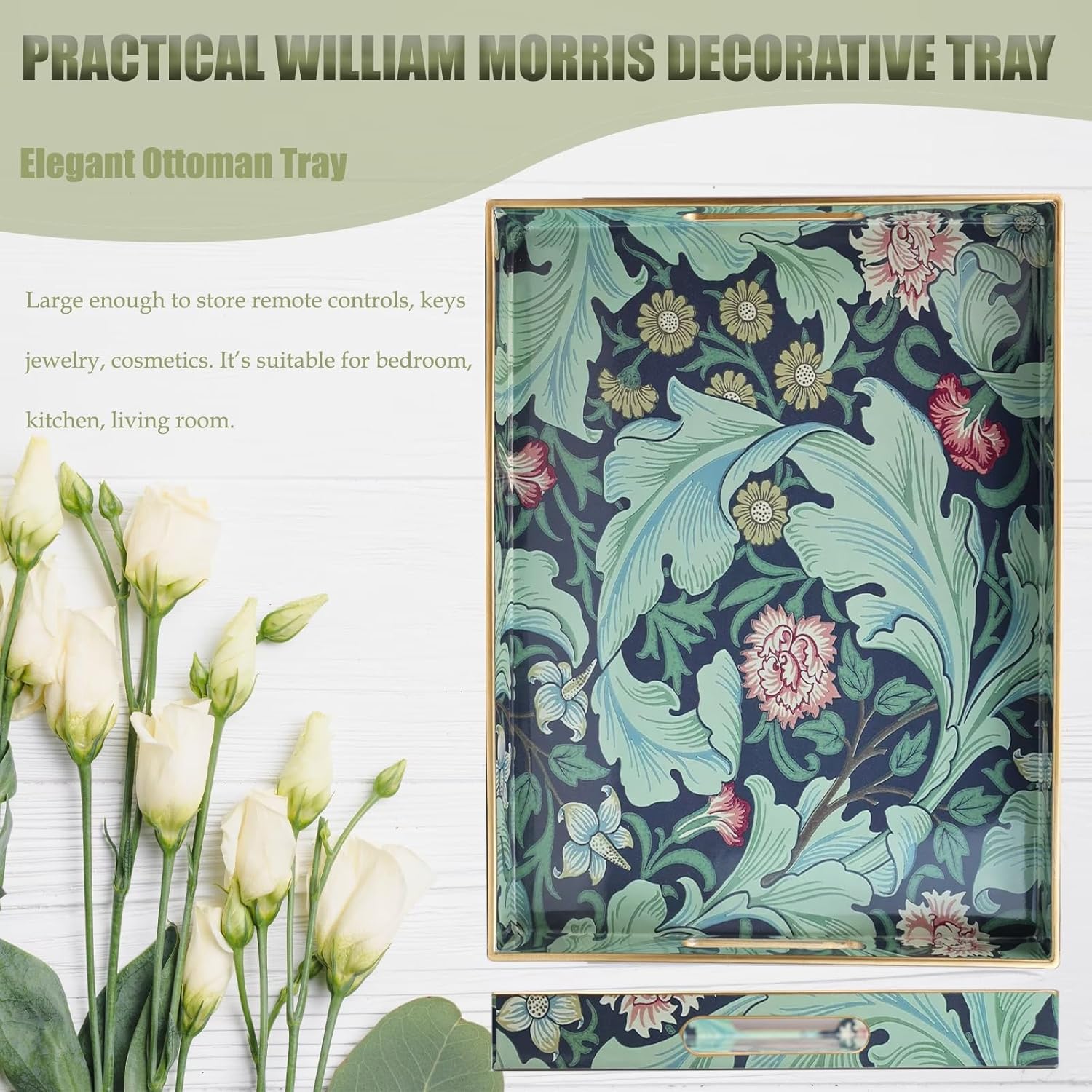 Spsyrine Serving Tray with Handles, Plastic Decorative Tray for Coffee Table, Living Room, Home Decor, Leicester