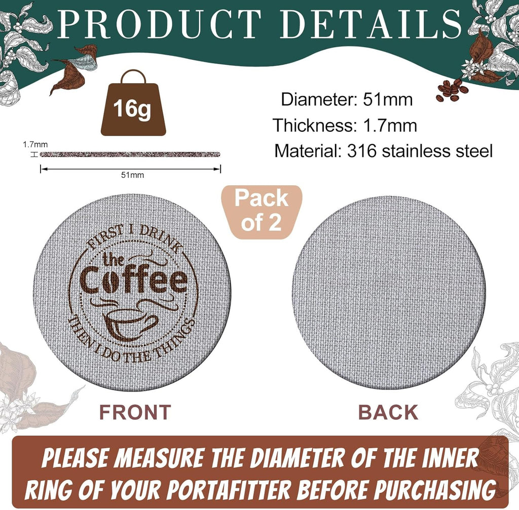 Yaomiao 2 Pieces 51mm Espresso Puck Screen, 1.7mm Thickness 150 Micrometre Reusable Barista Espresso Screen Stainless Steel Coffee Filter Mesh Plate for Bottomless Portafilter Filter Basket