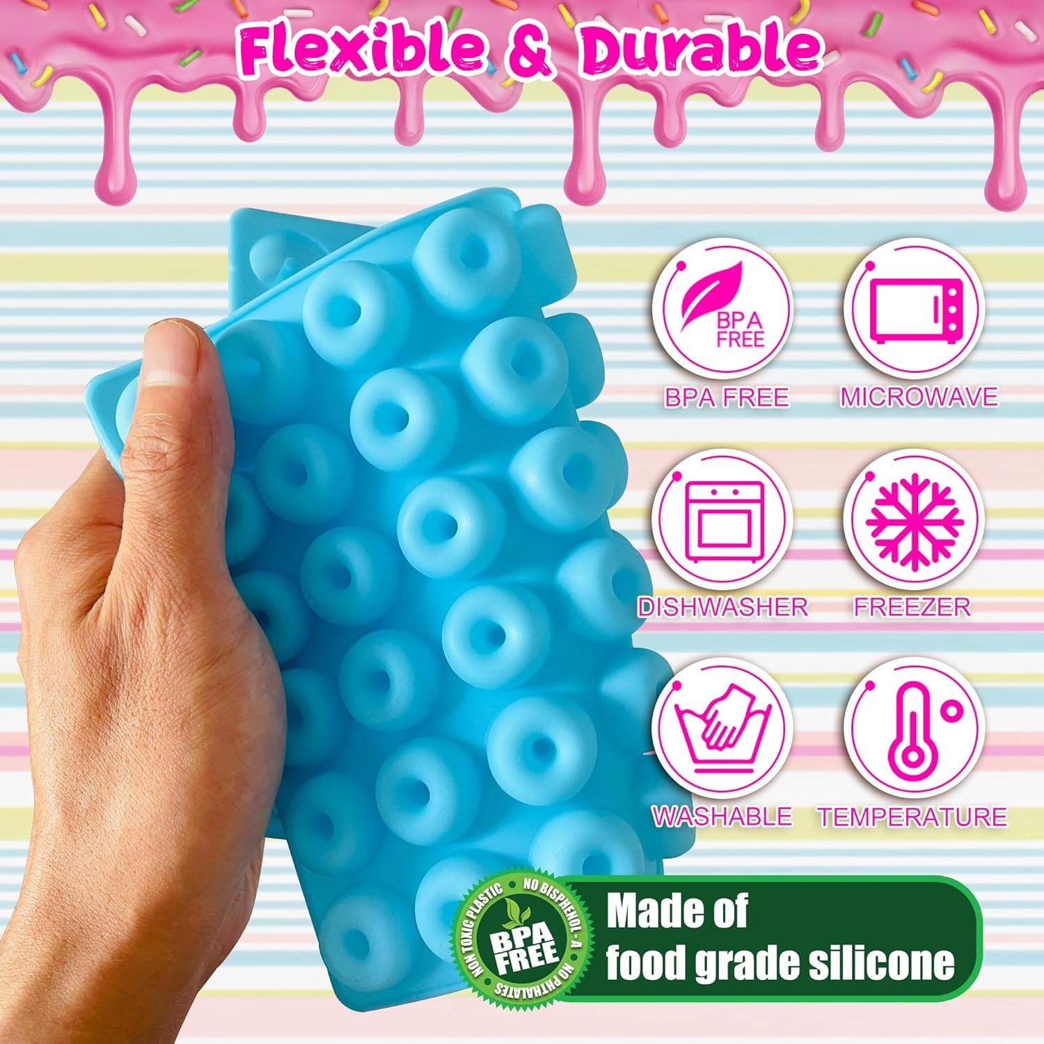 5 Pack Gummy Rings Candy Molds Silicone Round Mini Donut Mold with 2 Dropper,Non-Stick Food Grade Mold for Hard Candies, Chocolate, Ice Cube