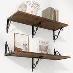 RICHFOCUS 12 Inch Deep Floating Shelves for Wall, 31.5" W x 12" D Wood Wall Shelves Set of 2, Wide Floating Shelves for Living Room, Bedroom, Kitchen, Bathroom and Decor Storage, Walnut