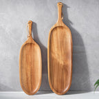 2PCS Wooden Tray Wood Serving Tray with Handle Large Serving Plates Acacia Solid Wood Appetizer Plates Multi-Use Oval Acacia Plates for Appetizer for Snack(Large 20.5“ and 16.5"