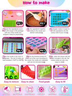 117Pcs Silicone Gummy Bear Molds Kit with 100 Wrappers, 5 Recipe Cards, 4 Droppers & 2 Brushes,Non-Stick Candy Mold for DIY Chocolate, Gummy Bears, Party Favors (Dinosaur, Bear, Fruits, Donut Shapes)