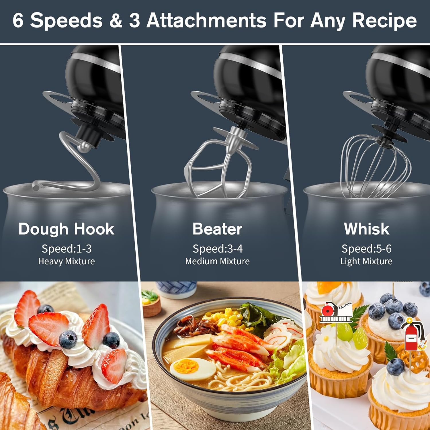 6-Speed Electric Stand Mixer with 5.3 Quart Stainless Steel Bowl, Kitchen Mixer Tilt-Head Design – Includes Dough Hook, Whisk & Beater-Great for Baking Bread, Cakes, Cookies