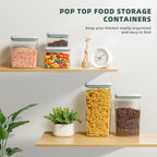 Pop Up Lid Food Storage Containers, Clear Storage Containers for Pantry Airtight Kitchen Containers Storage Set - 5 Pack for Cereal, Flour and Sugar, 3.5Qt, 2.9Qt, 2.1Qt, 1.3Qt, 0.6Qt