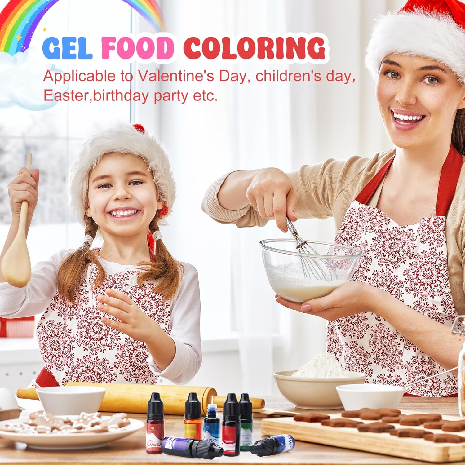 Gel Food Coloring - Rainbow Gel Food Coloring Set for Baking, Cake Decorating, Easter Egg - 7 Colors Concentrated Flavorless Edible Food Color Dye for Icing, Fondant, Cookie, DIY Crafts - 15g/Bottle