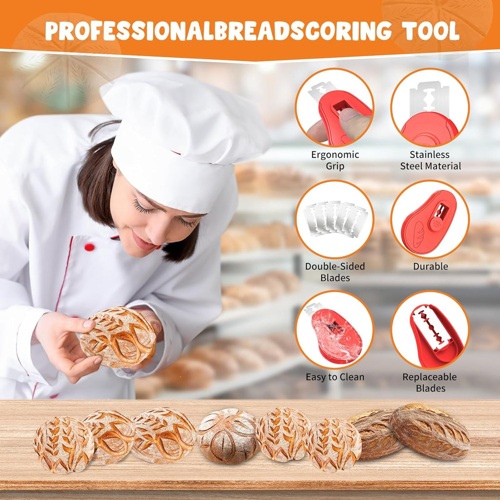 Extractable & Magnetic Bread Lame Dough Scoring Tool - Professional Sourdough Scoring Tool - Sourdough Bread Baking & Bread Scoring Tool - Scoring Patterns booklet & 5 Razor Blades (Red)