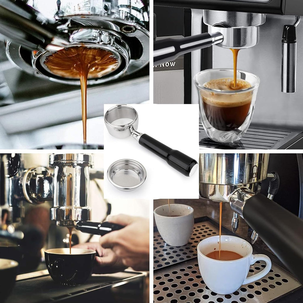 58mm Bottomless Portafilter, Professional Stainless Steel Portafilter 2 Ears for 58 Gaggia Machines Stainless Steel Basket Included Espresso Machine Accessories