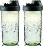 Brewing America Mason Jar Drinking Cup Pint and Half Drinking Lid and Azure 24oz Jar (2, Black)