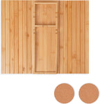 Foldable Couch Cup Holder with 2 Cork Coasters – Detachable Bamboo Sofa Tray, Anti-Slip Sofa Armrest Caddy for Drinks, Snacks, Laptops, & Bathtub – Perfect Home & Gift Accessory