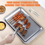 Grilling Prep and Serve Trays Set of 2 Stackable Stainless Steel BBQ Trays Marinating Tray Food Serving Platter for Cooked and Raw Meat BBQ Prep Tub Dishwasher Safe