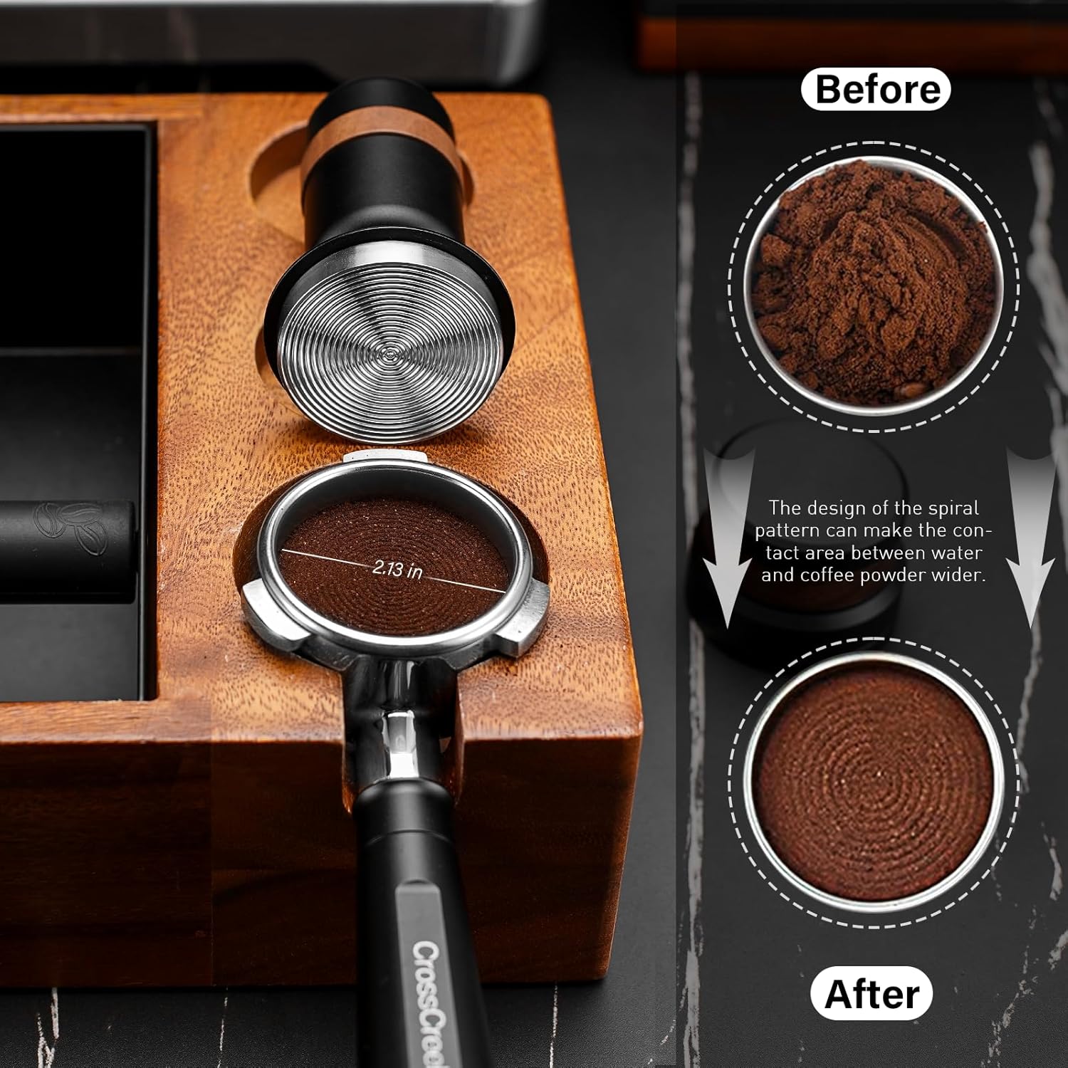 53.3mm Coffee Tamper | Calibrated Espresso Tamper with Spring Loaded | Barista Tamper with 30lbs, Stainless Steel Base and Black Aluminum Handle | Barista Home Coffee Espresso Accessories