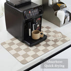 Checkered Dish Drying Mat for Kitchen Counter, Coffee Bar Station Accessories, Retro Cute Aesthetic Modern Absorbent Drainer Mat Kitchen Drying Mat Easy Clean, Khaki 12" x 19"
