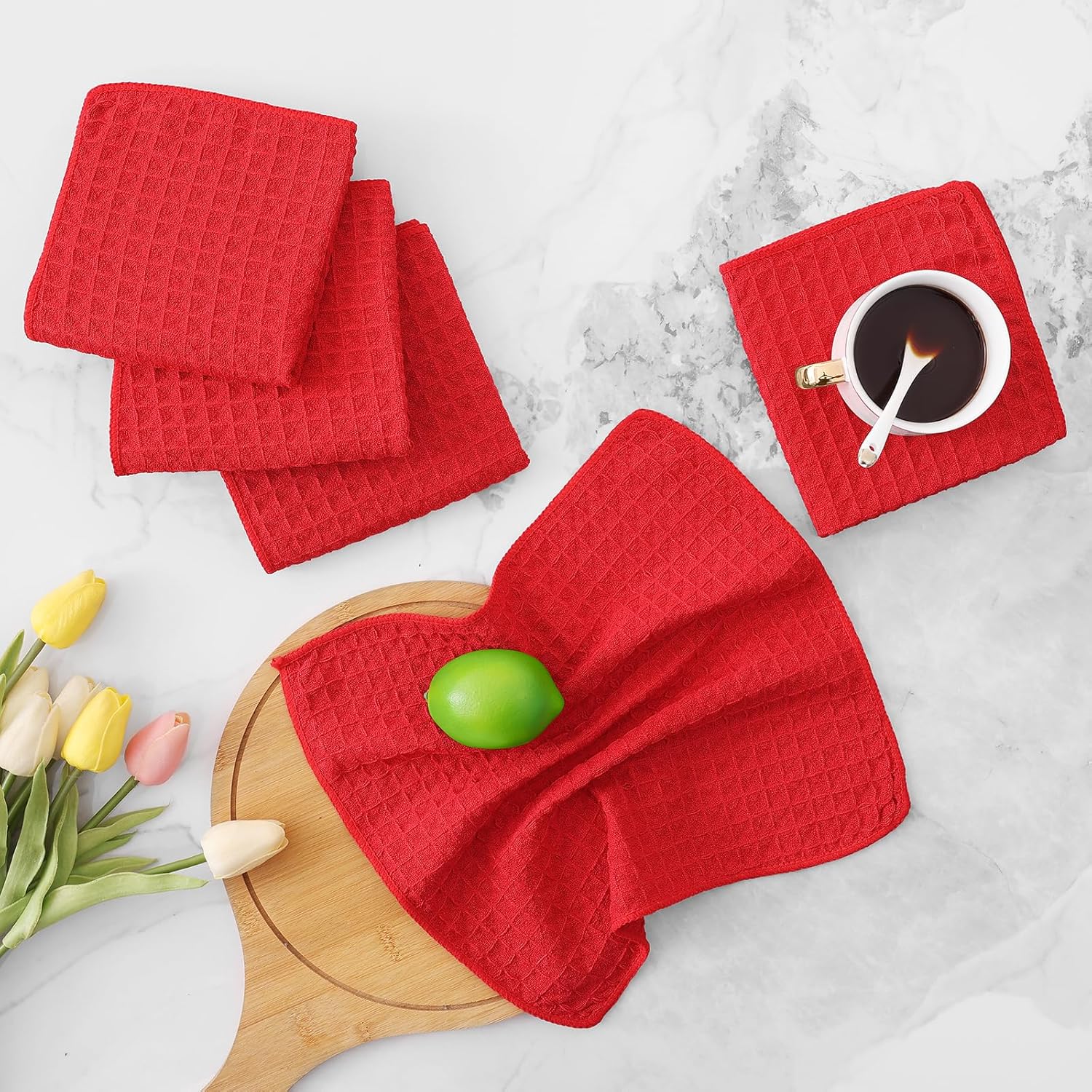 Homaxy Microfiber Waffle Weave Kitchen Dish Cloths, 12 x 12 Inch Ultra Absorbent and Solid Color Dish Towels for Kitchen Fast Drying Dishcloth for Washing Dishes, 12 Pack, Red