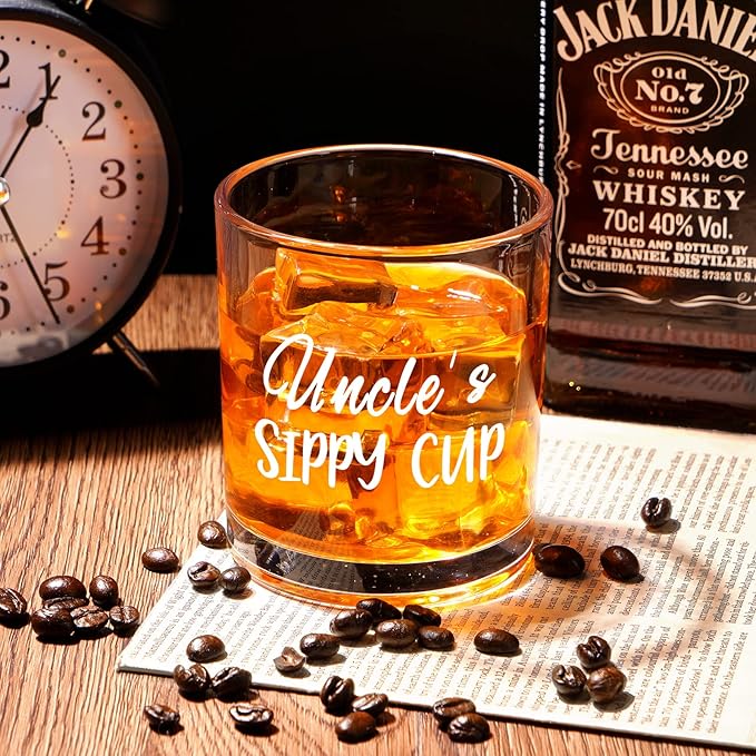 Futtumy Funny Uncle’s Sippy Cup Whiskey Glass, Gifts for Uncle, Uncle Christmas Gifts, Uncles Whiskey Glass for Men on Birthday Christmas Father’s Day, Uncles Gift from Aunt Nephew Niece, 10 Oz