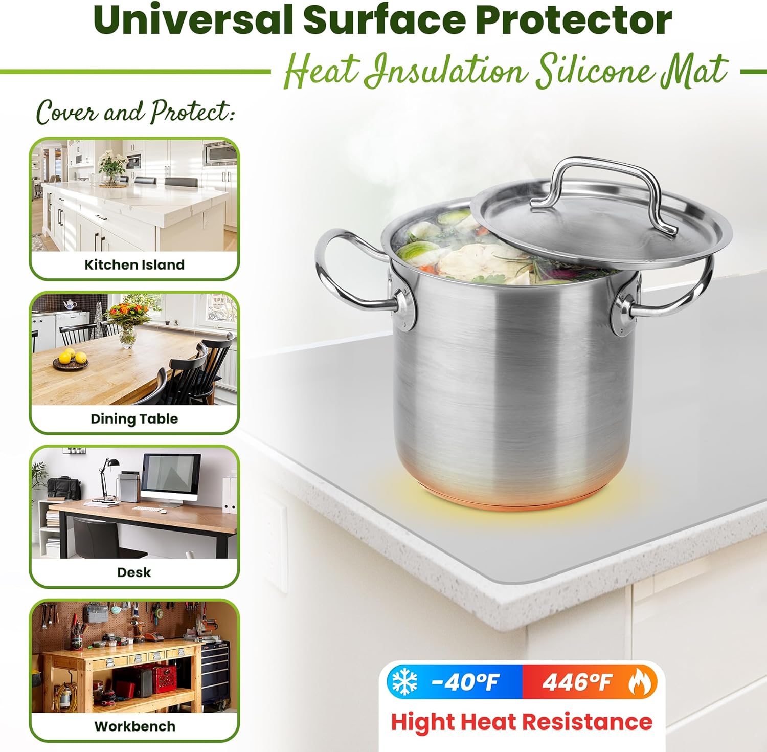 Premium Silicone Mat 25" x 17" Cooking Mat Thick Heat Resistant, Kitchen Counter Mat Waterproof - Coffee Machine, Glass Top Stove Cover Countertop Protector for Air Fryer, Baking mat (Light Grey)