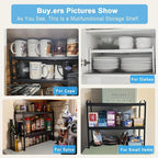 25.5 Inches 2 Pack Expandable Cabinet Shelves, Stackable Shelf Organizer for Kitchen Cabinet Countertop Storage, Adjustable Counter Cupboard Pantry Organizer Shelf Rack Stand Riser, Black