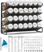 SpaceAid Spice Rack Organizer with 28 Spice Jars, 386 Spice Labels, Chalk Marker and Funnel Set for Cabinet, Countertop, Pantry, Cupboard or Door & Wall Mount - 28 Jars, 13.4" W × 10.8" H, White