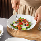 fMBB Ceramic Large Soup Bowls, 8.6 Inches, Modern 4-Piece Deep Salad Plates Set, Porcelain Square Plates, for Fruit, Cereal, Dessert, Snack - White