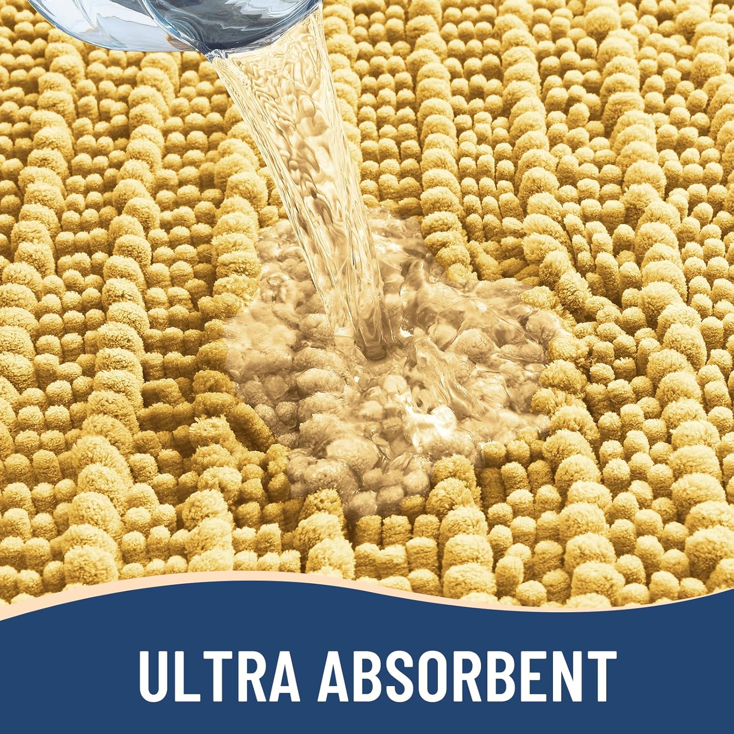 Arotive Luxury Chenille Bathroom Rug Mat, Extra Soft Thick Absorbent Shaggy Bath Rugs, Non-Slip Machine Wash Dry, Plush Bath Mats for Bathroom, Shower and Tub, 24x16, Yellow