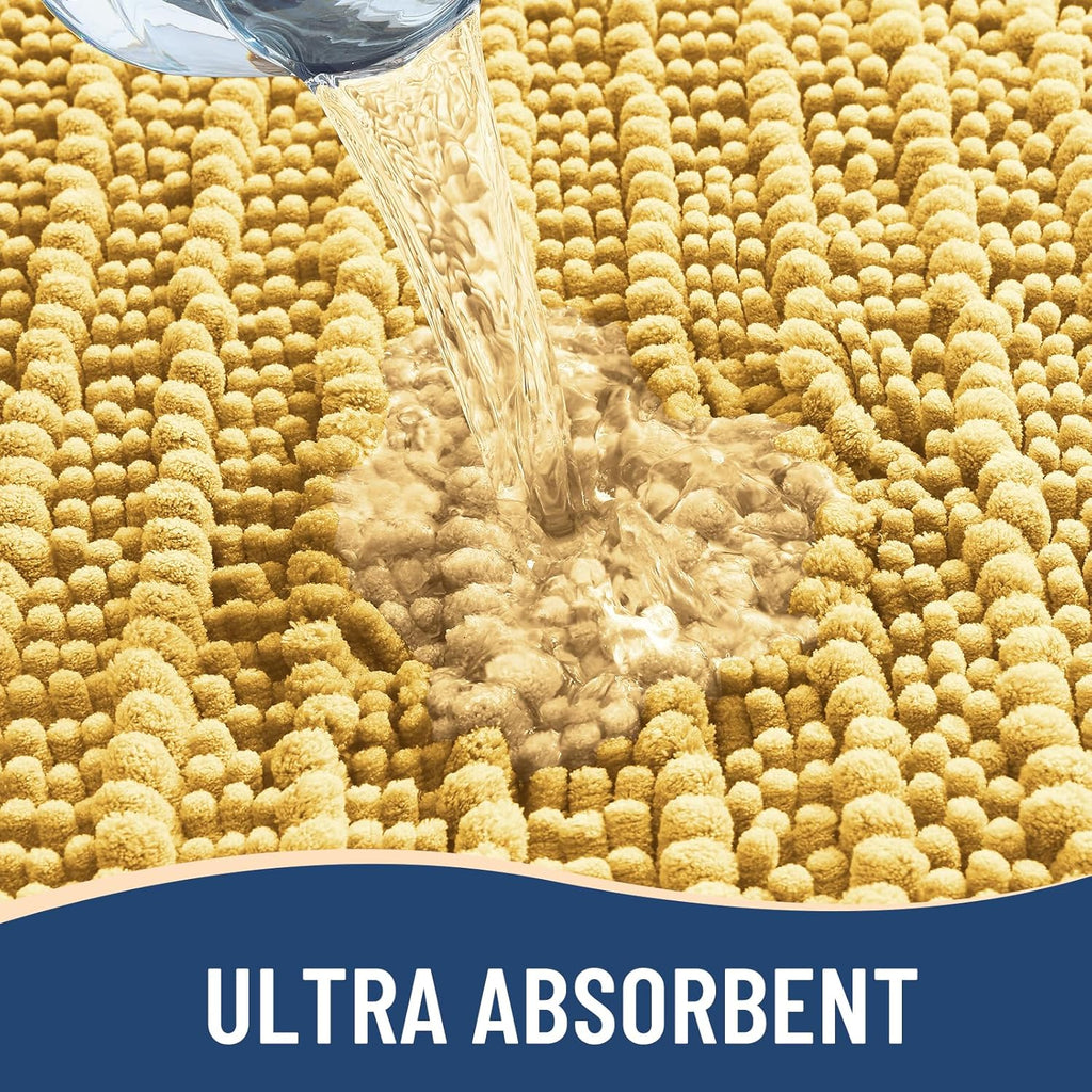 Arotive Luxury Chenille Bathroom Rug Mat, Extra Soft Thick Absorbent Shaggy Bath Rugs, Non-Slip Machine Wash Dry, Plush Bath Mats for Bathroom, Shower and Tub, 47x32, Yellow