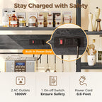 SUPERJARE Large Bakers Rack with Power Outlets, 6-Tier Microwave Stand, Coffee Bar with 12 S-Shaped Hooks, Kitchen Shelf with Wire Basket, 39.3 x 15.5 x 66.9 Inches, Charcoal Gray