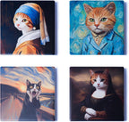 Ceramic Coasters Set of 4 – Square Drink Coasters with Cork Backing, 3.9x3.9 Inches – Decorative Printed Designs for Home, Office, or Gift Use (Gallery Cats)