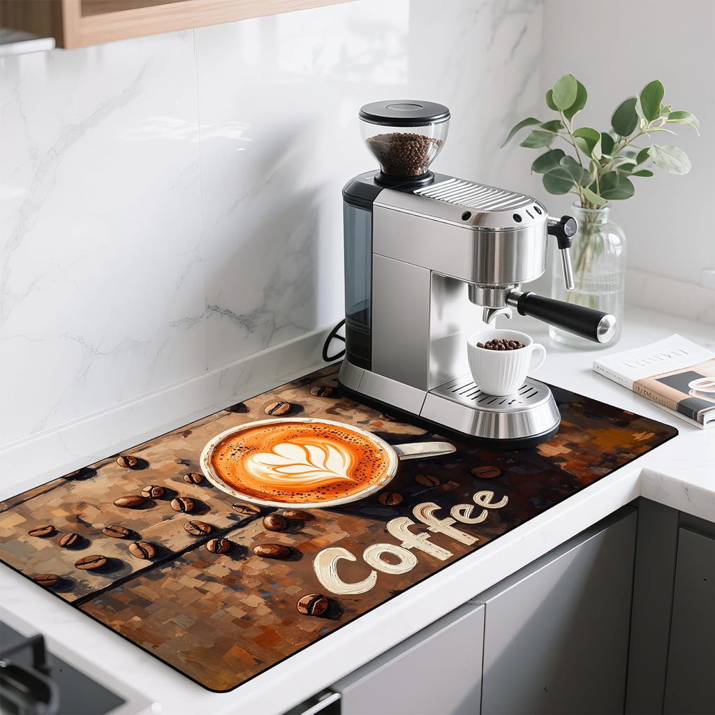 17"x 32" Coffee Bar Mat, Coffee Beans Absorbent Dish Drying Mat Cuttable Hide Stain Draining Table Pad for Kitchen Counter, Coffee Bar Accessories