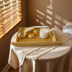 Bamboo Serving Tray Rectangle Platter Breakfast Dinner Food Bed Tray for Eating Kitchen Restaurants (1, 15" x 10.2" x 1.2" (with Handle))