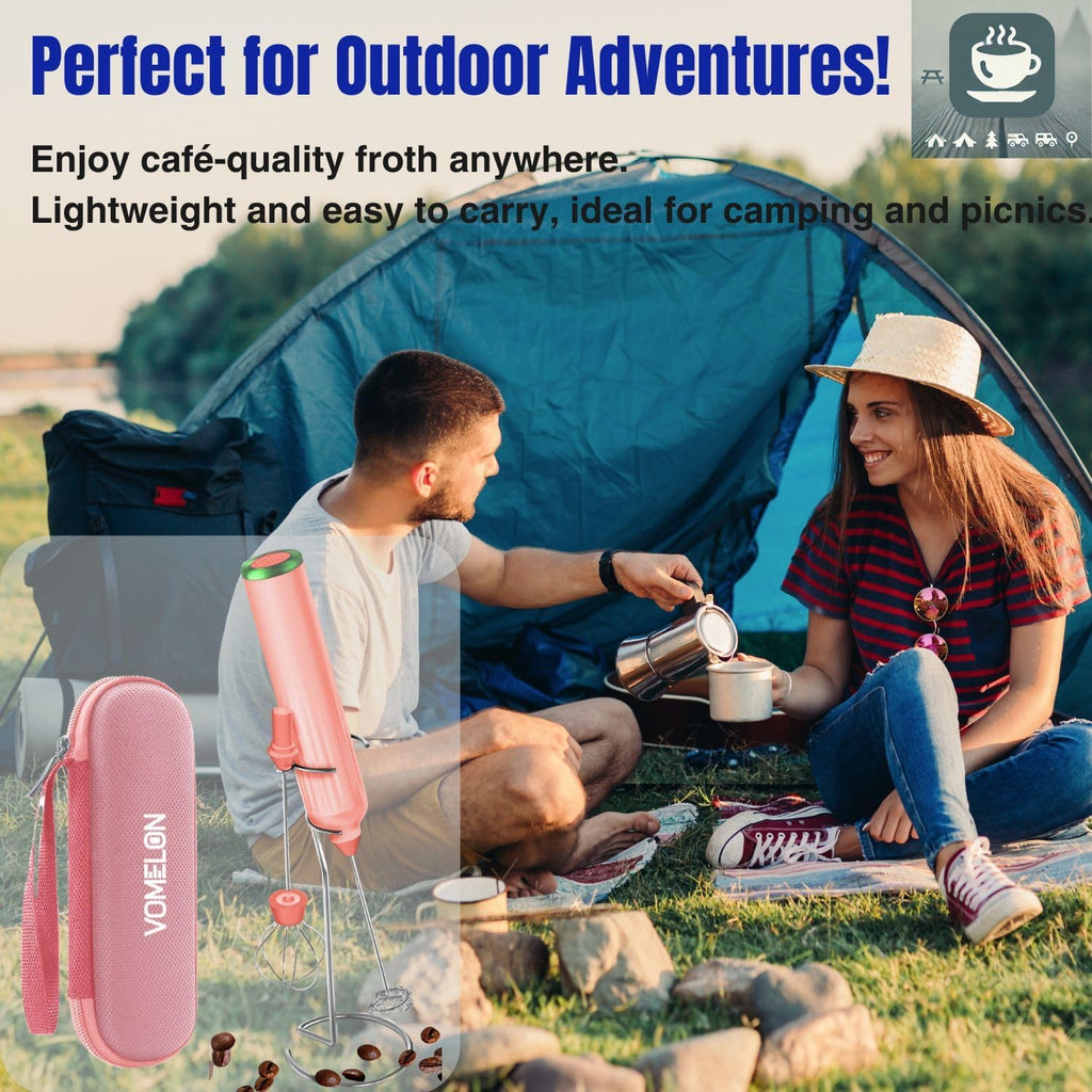 Milk Frother Handheld with 3 Stainless Steel Whisks, Rechargeable Electric Drink Mixer with Stand & Travel Case, Milk Foamer for Coffee, Latte, Cappuccino, Hot Chocolate, Egg,Jam Supplement-Pink