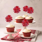 Gyufise 30Pcs Foil Firework Cupcake Toppers Sparkle Tinsel Cake Toppers Tinsel Drink Cake Decoration Cocktail Picks for Birthday Wedding Graduation Party Supplies Dark Red