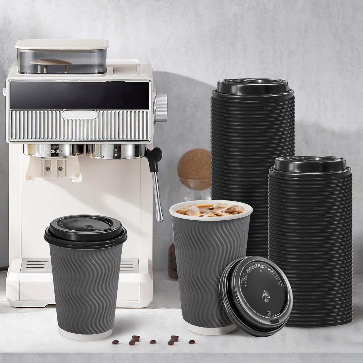 180 Pack Disposable Coffee Cup lids, 3.54'' Leak-Proof Disposable Plastic Cup Lids for 10, 12, 16, 20oz Paper Cups, Hot/Cold Drinking Cup Lids, Black