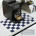 Checkered Dish Drying Mat for Kitchen Counter, Coffee Bar Station Accessories, Retro Cute Aesthetic Modern Absorbent Drainer Mat Kitchen Drying Mat Easy Clean (Navy Blue, 19" x 12")