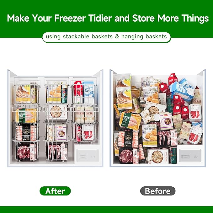 3Pack Adjustable Freezer Organizer Bins - Stackable & Hanging for 7 Cu.Ft Chest Freezer