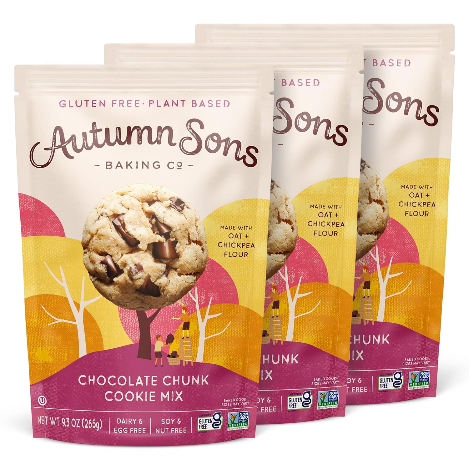 Autumn Sons Baking Co. Gluten Free Chocolate Chunk Cookie Mix. Vegan Plant Based Baking Mix. Free From 11 Common Allergens. Dairy Free, Nut Free, Soy Free, Non GMO 9.3 oz (Pack of 3)