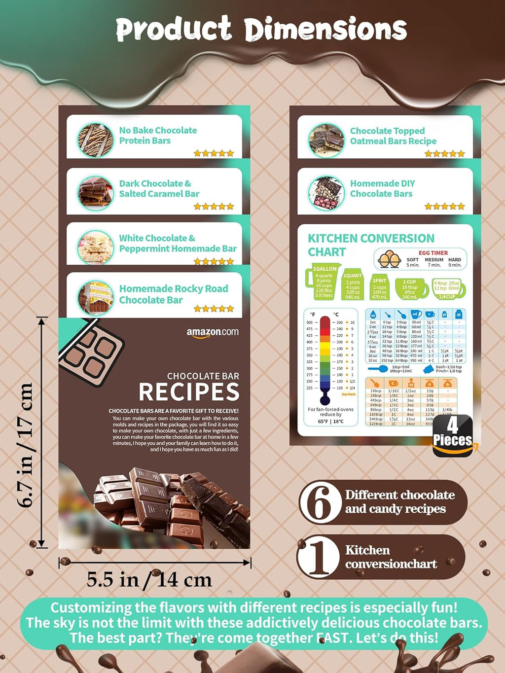 (120PCS) 6 Models Deep Chocolate Bar Mold - Food Grade Silicone Mold for Dubai Chocolate Bar Pistachio,With Recipes/Scraper/Wrapping Paper/Stickers