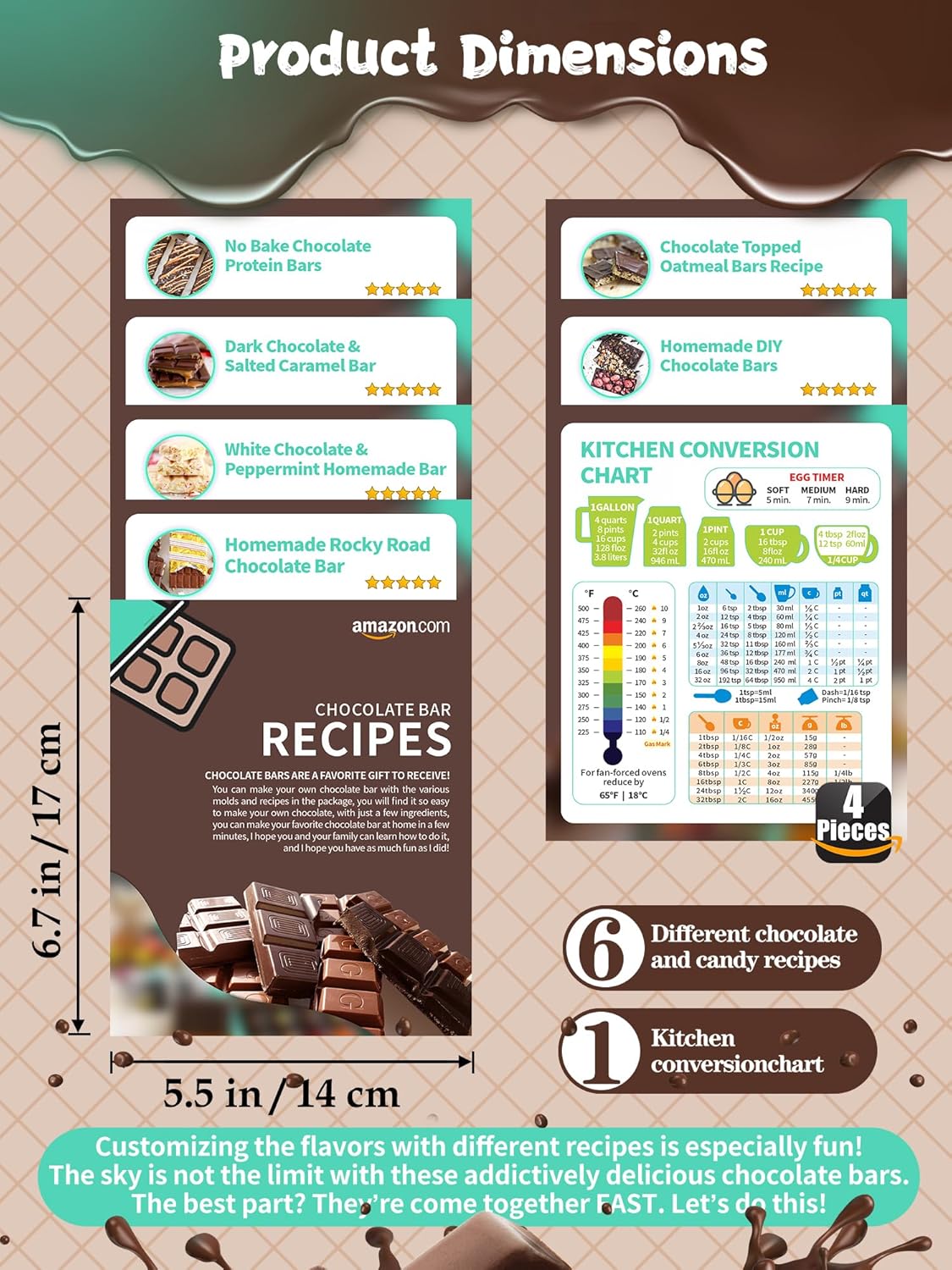 (120PCS) 6 Models Deep Chocolate Bar Mold - Food Grade Silicone Mold for Dubai Chocolate Bar Pistachio,With Recipes/Scraper/Wrapping Paper/Stickers