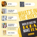 YUMBUCHA Instant Boba Making Kit - A Complete Set for Boba Tea Lovers - 30 Drinks, Reusable Cup & Straw, Tapioca Pearls, and Loose Leaf Teabags - White Peach Oolong, Jasmine Green, Classic Black