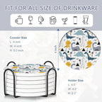 Drink Coasters Set of 6 with Holder, Dinosaur Absorbent Ceramic Drink Coaster for Tabletop Protection,Suitable for Kinds of Cups,Drinks Coasters for Home Office Decoration(4 Inches)