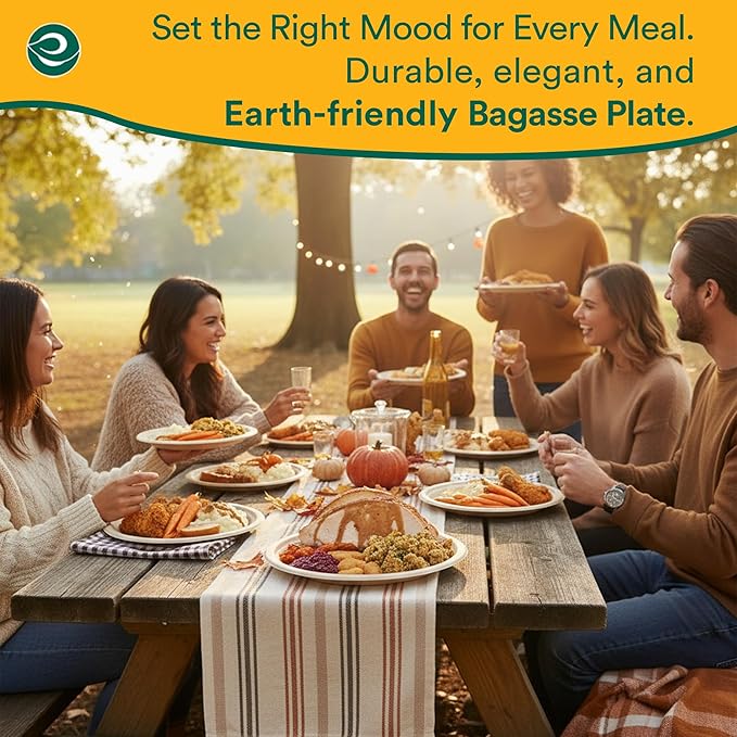 ECO SOUL 100% Compostable Paper Plates 10 Inch [100-Pack] Biodegradable Heavy Duty Eco-Friendly Disposable Plates for Christmas Dinner, Parties, Wedding & Event