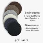 Graf Lantz - Bierfilzl Merino Wool Round Coasters Set of 6 - Earth (4" Circles) - Absorbs 30% of Weight - German Wool - Heat Resistant, Sustainable, & Reusable - Home Decor & Coffee Table Decor