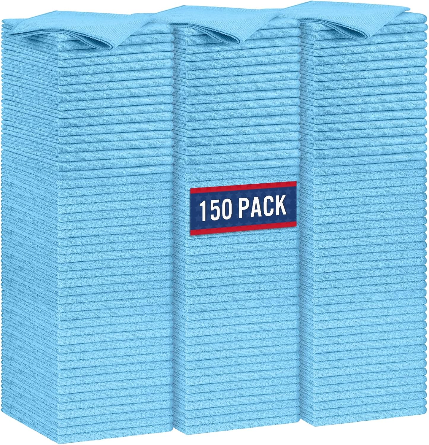 GLIMGLINT Blue Microfiber Cleaning Cloth, 150 Pack Microfiber Towels for Cars, Lint Free, Scratch-Free, Highly Absorbent, Reusable Cleaning Rags for Car, Household, Shop Towels 14"X12"