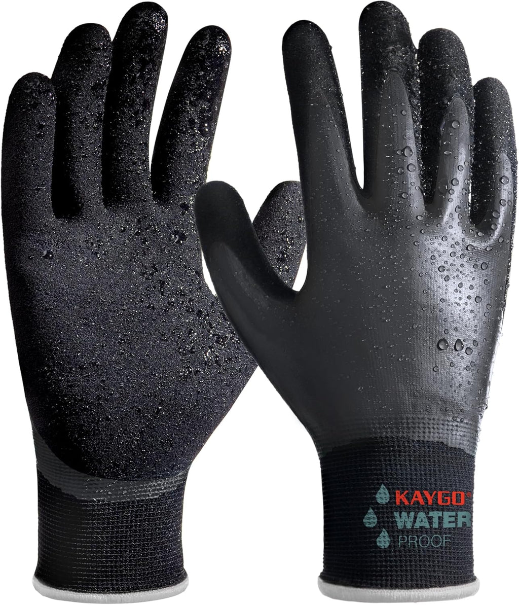 KAYGO Waterproof Work Gloves for Men and Women, Rubber Coated Non-slip Working Gloves for Garden, Outdoor Construction,3 pairs,Black,XL